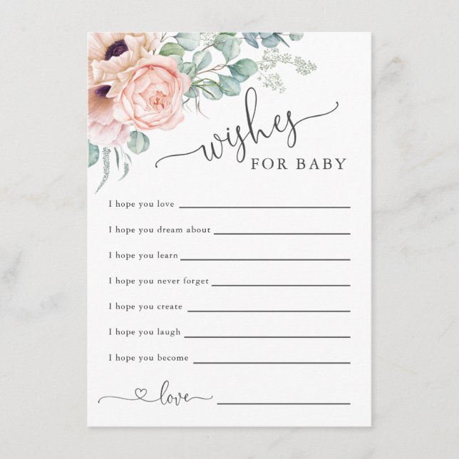 Soft Pastel Floral Baby Shower Wishes for Baby Enclosure Card (Front)
