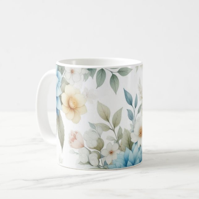 Soft Pastel Floral Blue Dahlia Mug (Front Left)