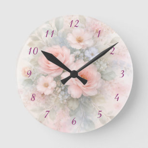Soft Pastel Floral Bouquet Round Clock