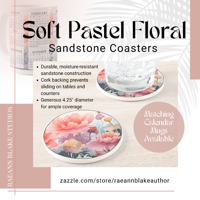 Soft Pastel Floral Design Round Sandstone Coaster (Creator Uploaded)