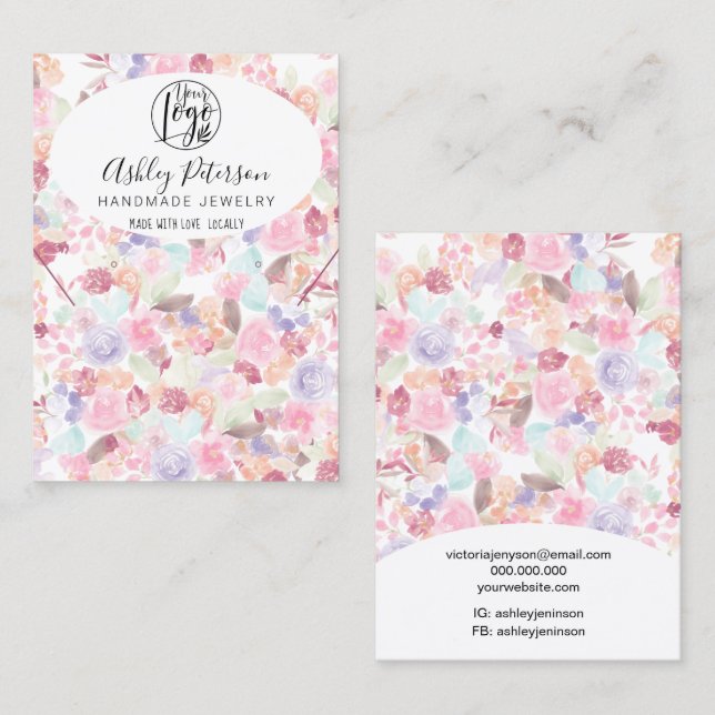 Soft pastel floral logo  jewellery earring necklac business card (Front/Back)