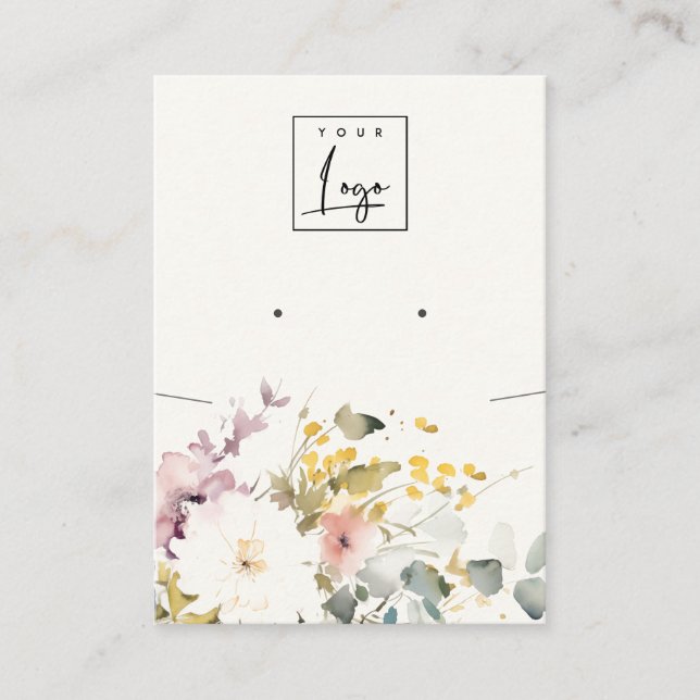 Soft Pastel Floral Necklace Earring Logo Display Business Card (Front)