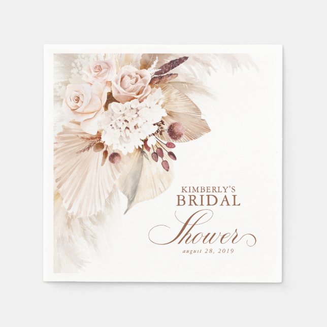Soft Pastel Floral Pampas Grass Bridal Shower Napkin (Front)