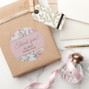 Soft Pastel Floral Personalized Birthday Thank You Classic Round Sticker