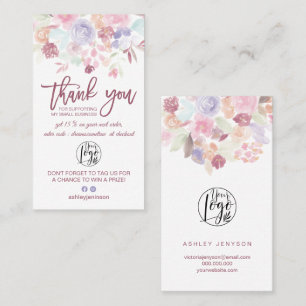 Soft pastel floral script logo order thank you Business Card
