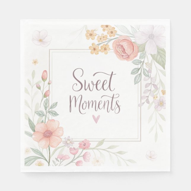Soft Pastel Floral “Sweet Moments” Spring Design Napkin (Front)