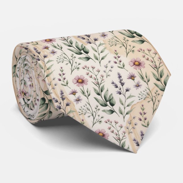Soft Pastel Floral Watercolor Tie (Rolled)