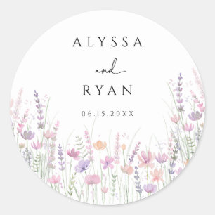 Soft Pastel Floral Wildflower Wedding Classic Round Sticker