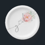 Soft Pastel Flower Elegant Script Baby Shower Pape Paper Plate<br><div class="desc">Modern floral script baby shower paper plates</div>