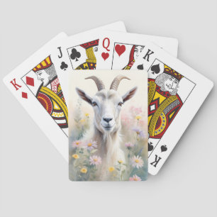 Soft Pastel Flower Field Goat Portrait Playing Cards