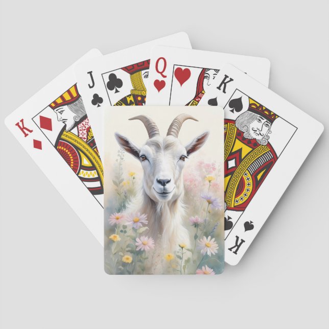 Soft Pastel Flower Field Goat Portrait Playing Cards (Back)