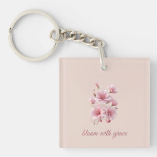 Soft Pastel Flower Inspirational Quote Key Ring