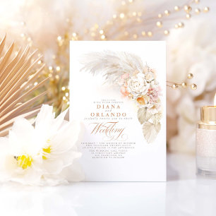 Soft Pastel Flowers Botanical Pampas Grass Wedding Invitation