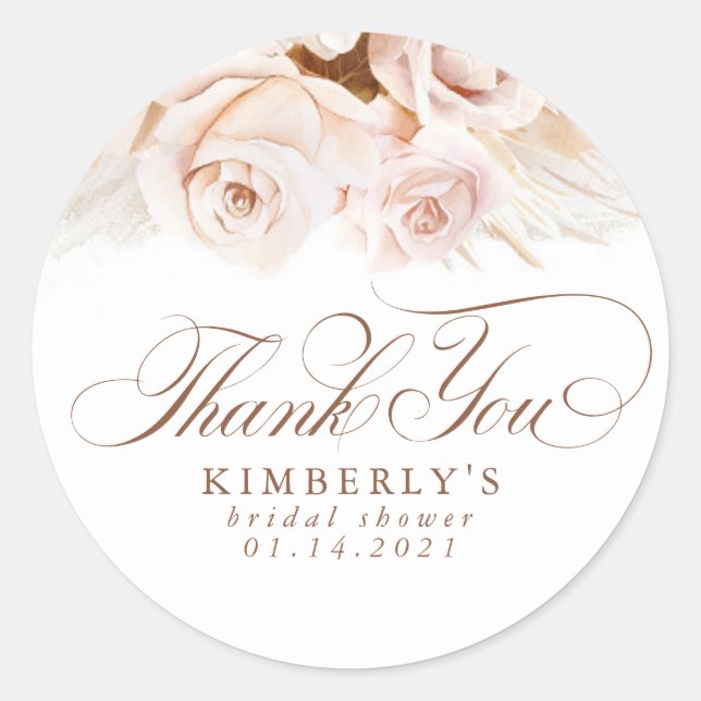 Soft Pastel Flowers Pampas Grass Thank You Classic Round Sticker (Front)