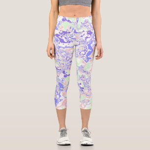 Soft Pastel Funky Boho Retro Abstract Marble Capri Leggings