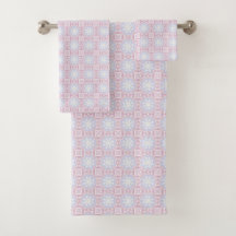 Soft Pastel Geometric Towel Set – Pink & Lavender 