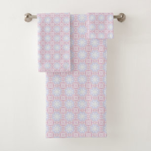Soft Pastel Geometric Towel Set – Pink & Lavender 