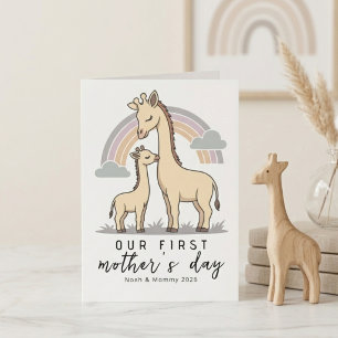 Soft Pastel Giraffe Mom Baby First Mother’s Day  Card