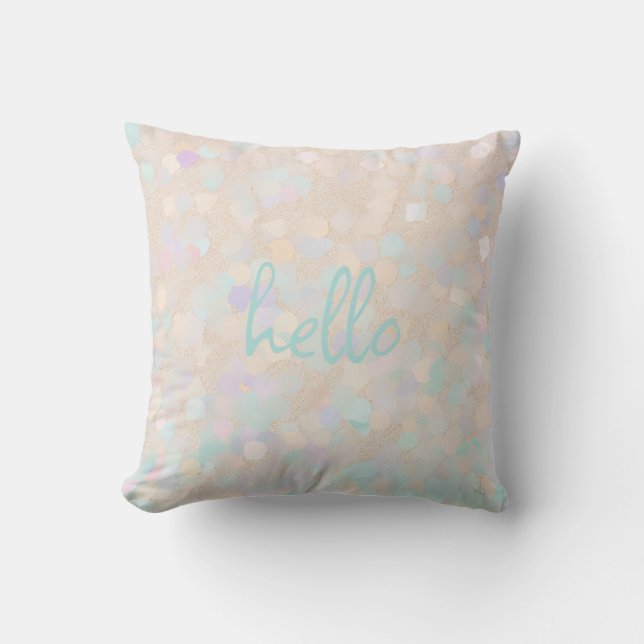 Soft Pastel Glitter "hello" Personalised Cushion (Front)