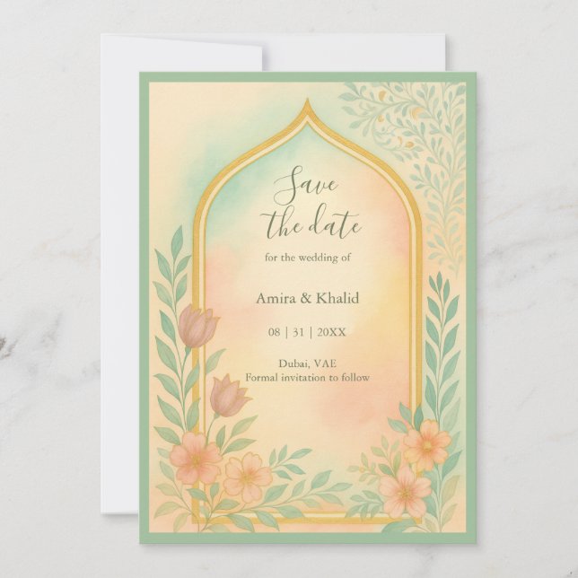 Soft Pastel Gold Floral Arch save the date Wedding Invitation (Front)