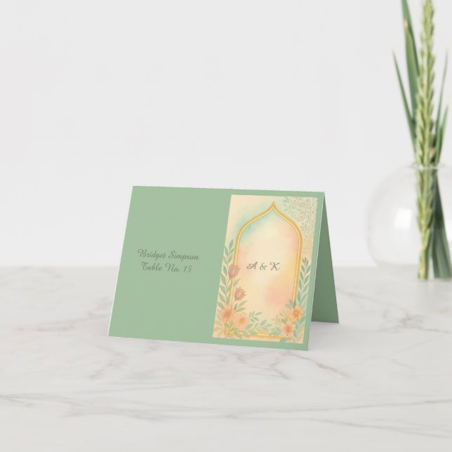 Soft Pastel Gold Floral Arch Wedding guest card (Front)