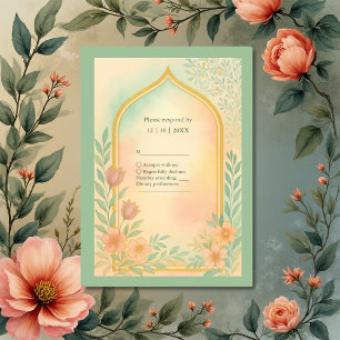 Soft Pastel Gold Floral Arch Wedding RSVP Card