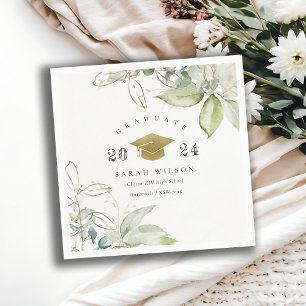 Soft Pastel Gold Green Foliage Graduation Cap Napkin