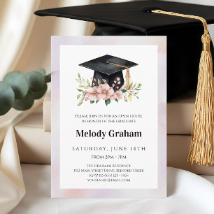 Soft Pastel Graduate Cap With Flowers Graduation I Invitation