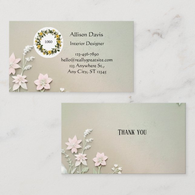Soft Pastel Green Floral  Business Card (Front/Back)