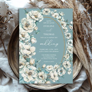 Soft pastel green turquoise garden roses boho invitation
