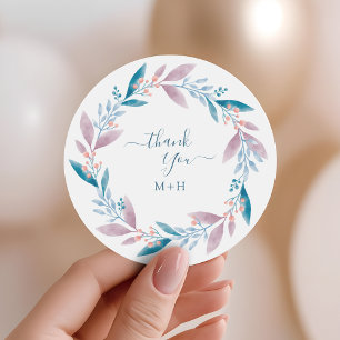 Soft Pastel Greenery Wreath Wedding Thank You Classic Round Sticker