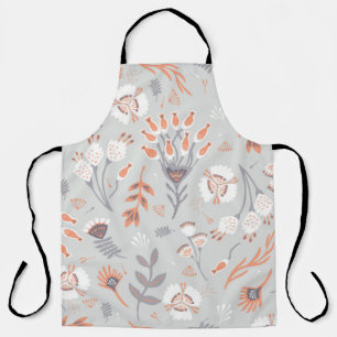 Soft Pastel Grey Orange Floral, Seamless Pattern, Apron