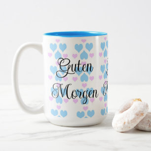 Soft Pastel Heart Pattern Guten Morgen  Mug