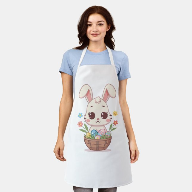 Soft Pastel Kawaii Bunny Easter Illustration Apron (Worn)