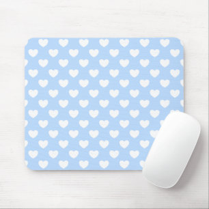 Soft Pastel Light Blue And White Hearts Mouse Mat