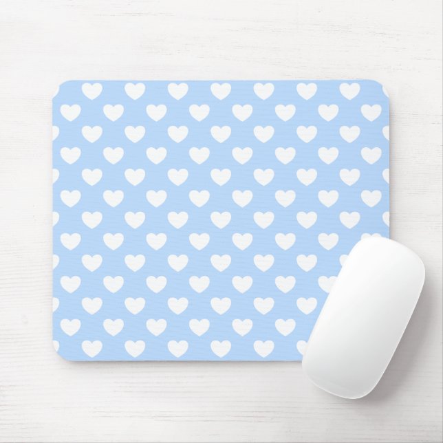 Soft Pastel Light Blue And White Hearts Mouse Mat (With Mouse)