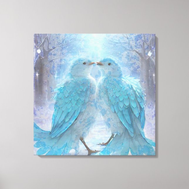 *~* Soft Pastel Love Birds AP54 Art Winter Canvas Print (Front)