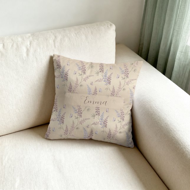 Soft Pastel Lupine & Butterfly Meadow Pattern Cushion (Creator Uploaded)