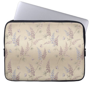 Soft Pastel Lupine & Butterfly Meadow Pattern Laptop Sleeve