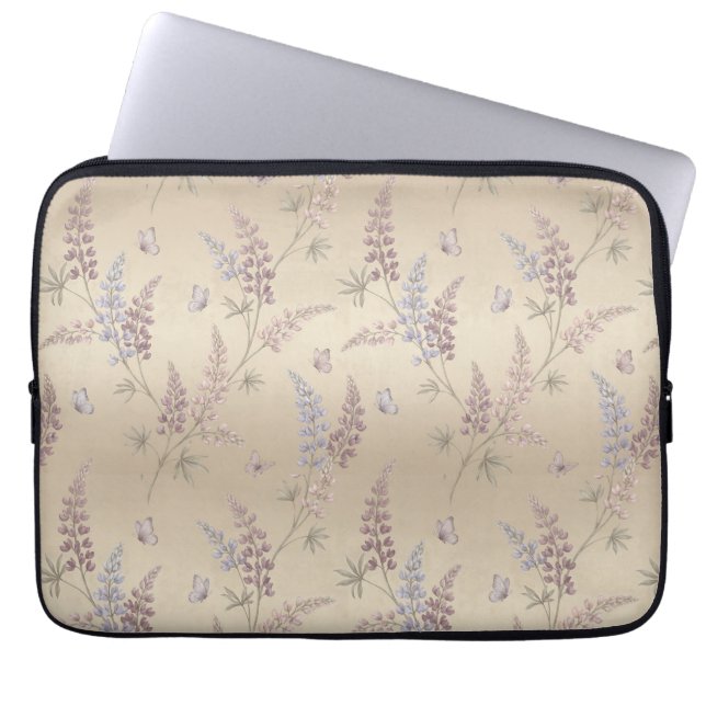 Soft Pastel Lupine & Butterfly Meadow Pattern Laptop Sleeve (Front)