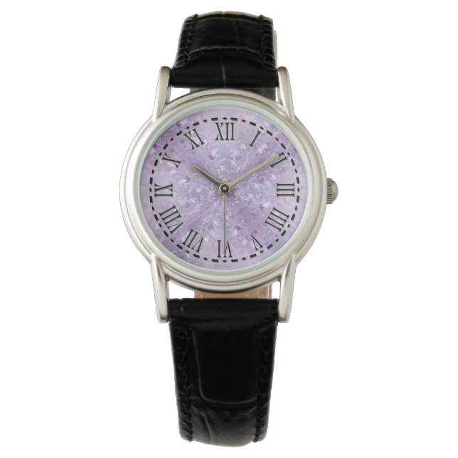 Soft Pastel Mauve Floral Pattern Wrist Watch (Front)