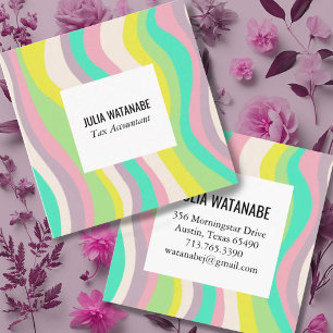 Soft Pastel Minimalist Stripe Waves Handmade Lines Square Business Card