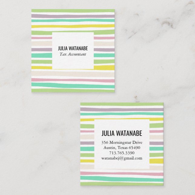 Soft Pastel Minimalist Stripes Handmade Lines Square Business Card (Front/Back)