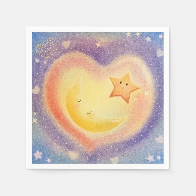 Soft Pastel Moon Star Dreamy Sky Design Napkin (Front)