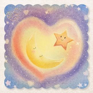 Soft Pastel Moon Star Dreamy Sky Design Paper Coaster