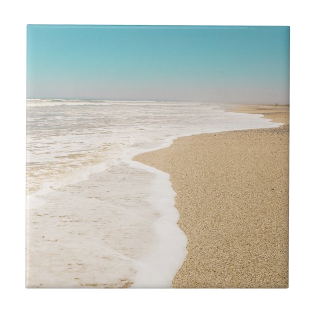 Soft Pastel Ocean Sandy Beach Sky Waves Foam Tile (Front)