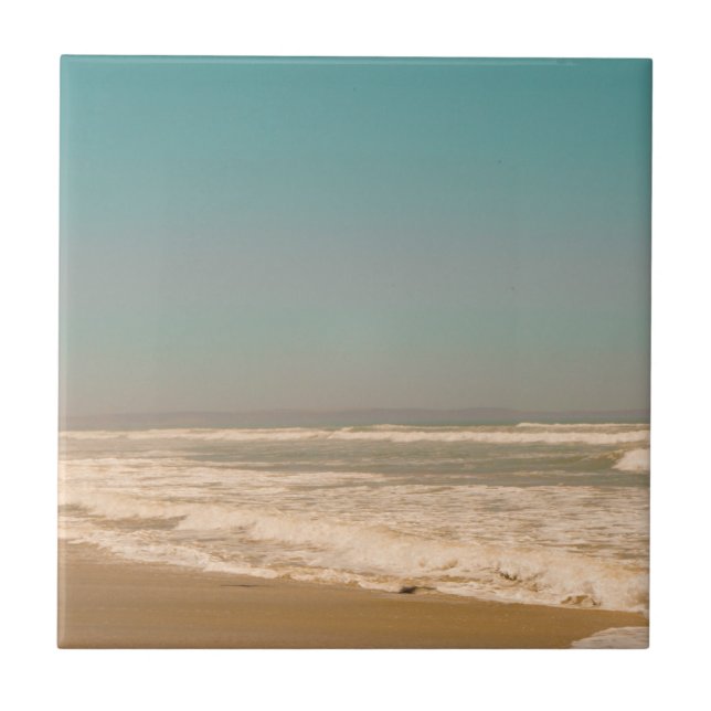 Soft Pastel Ocean Sandy Beach Sky Waves Tile (Front)