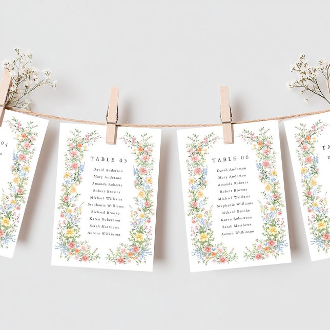 Soft Pastel Ornate Spring Chic Seating Chart card (Soft Pastel Ornate Wildflower Spring Chic Wedding Seating Chart card)