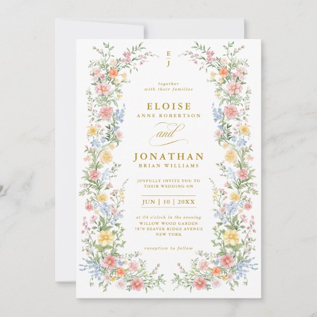 Soft Pastel Ornate Spring Floral Photo Wedding Invitation (Front)