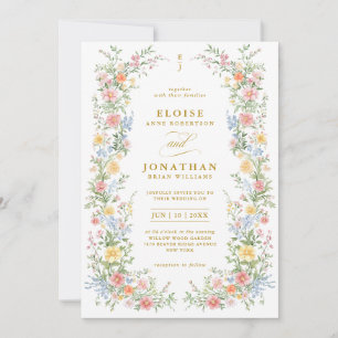 Soft Pastel Ornate Spring Floral QR Code Wedding Invitation
